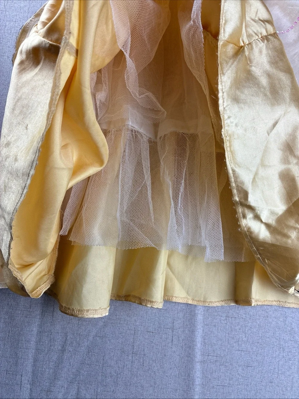 Disney Belle Beauty Beast Girls Costume Dress Tiara 5 6 Yellow Pink Ballgown